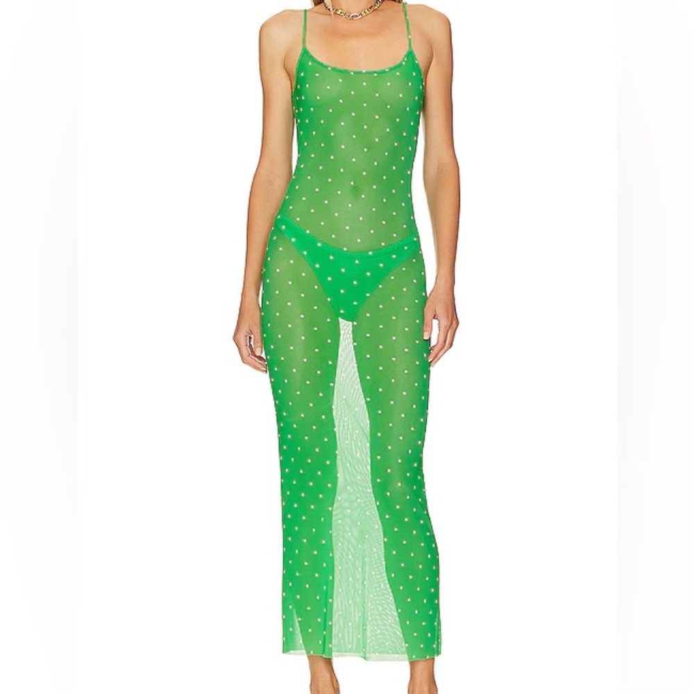 WeWoreWhat Swim Coverup Scoop Slip Dress in Micro Polka Emerald Multi